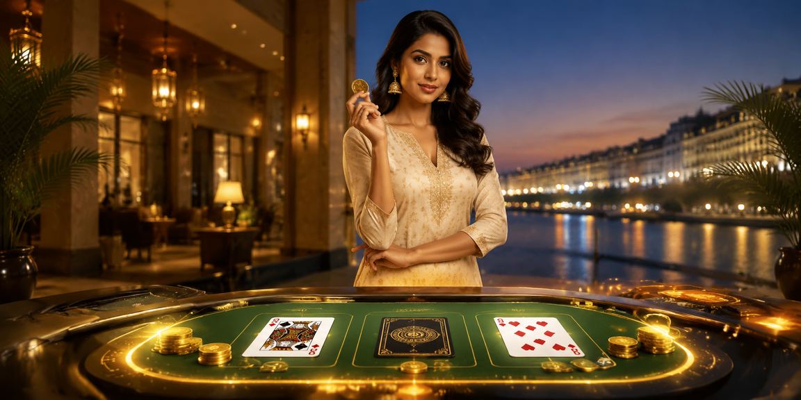 Teen Patti gameplay with chips and cards on a table